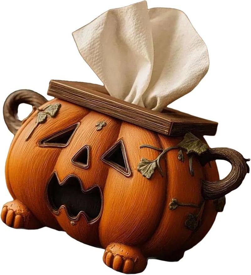 صندوق مناديل هالوين على شكل قرعة 19x14x16.5 سم سهل التنظيف ديكور لطاولة المطبخ - Image 1